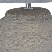 Load image into Gallery viewer, Baslow Etched Large Ceramic Grey Lamp with Linen Look Shade E27 60W