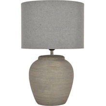 Load image into Gallery viewer, Baslow Etched Grey Ceramic Lamp with Linen Shade Small E27 6OW