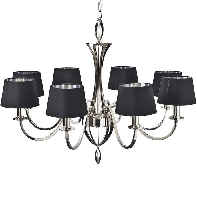 CLEARANCE LINE - Aperfield Nickel Chandelier with Eight Black Shades E14 40W