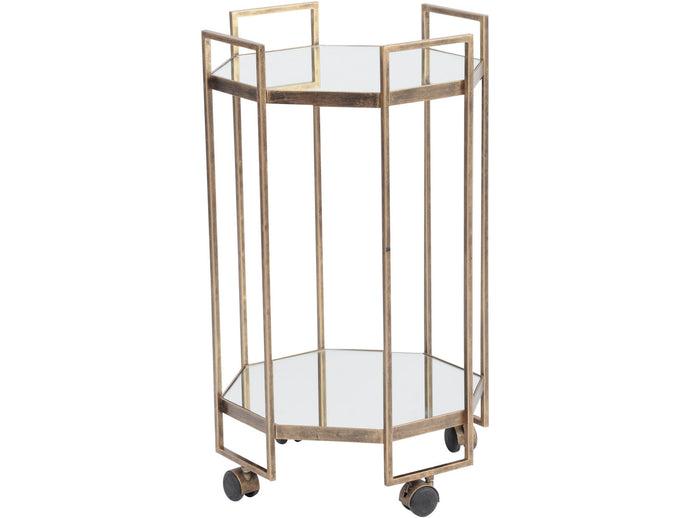 Art Deco Occtaine Octagonal Bar/Drinks/Hosting Trolley in Gold with Mirrored Shelves