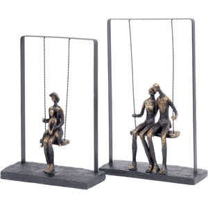 Mother and Baby on Swing Bronze Figurative Sculpture