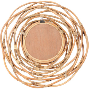 CLEARANCE - Natural Rattan Round Mirror in Brown with Looped Cane Frame