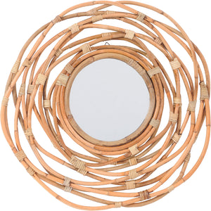 CLEARANCE - Natural Rattan Round Mirror in Brown with Looped Cane Frame