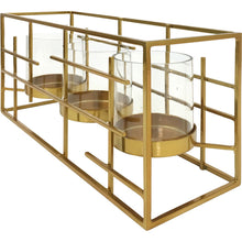 Load image into Gallery viewer, Lempicka Metallic Gold Triple Votive Holder with Glass Insert
