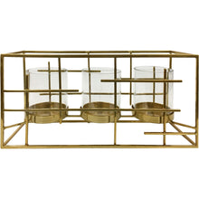 Load image into Gallery viewer, Lempicka Metallic Gold Triple Votive Holder with Glass Insert
