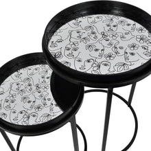 Load image into Gallery viewer, Black and White Linework Face Art Tray Table Set of Two Nesting Tables
