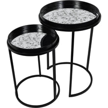 Load image into Gallery viewer, Black and White Linework Face Art Tray Table Set of Two Nesting Tables
