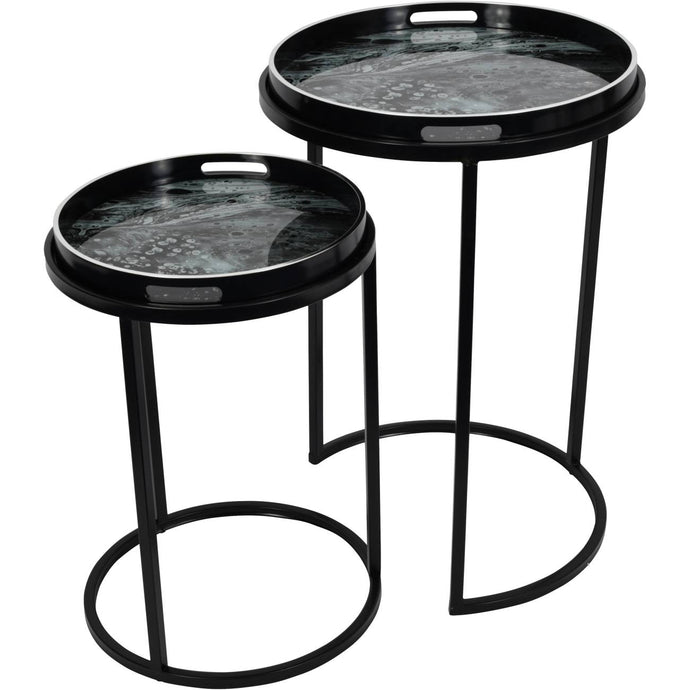 Monochrome Swirl Set of Two Nesting Tray Tables