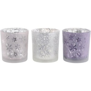 Festive Set of Three Beautiful Embossed Festive Snowflake Pink, Purple and Blush Tealight Holders