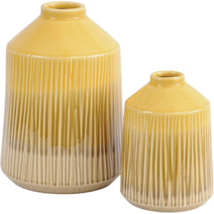 Yellow Stoneware Bottle Vase with Blended Glaze