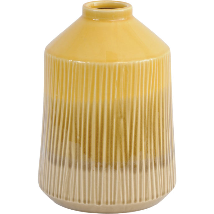 Yellow Stoneware Bottle Vase with Blended Glaze