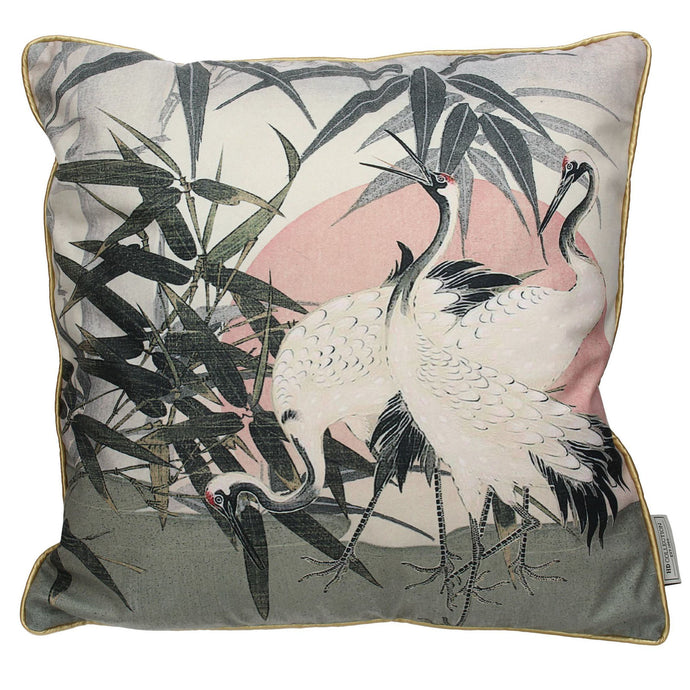 Velvet Crane Print Cushion
