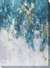 Load image into Gallery viewer, Cascading Aqua by Nikki Robbins, Canvas Embellished With Gold Leaf
