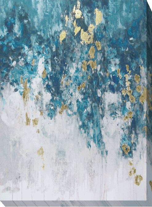 Cascading Aqua by Nikki Robbins, Canvas Embellished With Gold Leaf