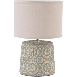 Cream Concrete Table Lamp with Geometric Pattern and Shade