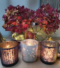 Load image into Gallery viewer, Festive Set of Three Beautiful Grey Smoked Glass Tealight Holders
