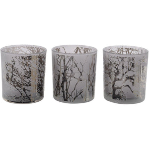 Festive Set of Three Beautiful Grey Smoked Glass Tealight Holders