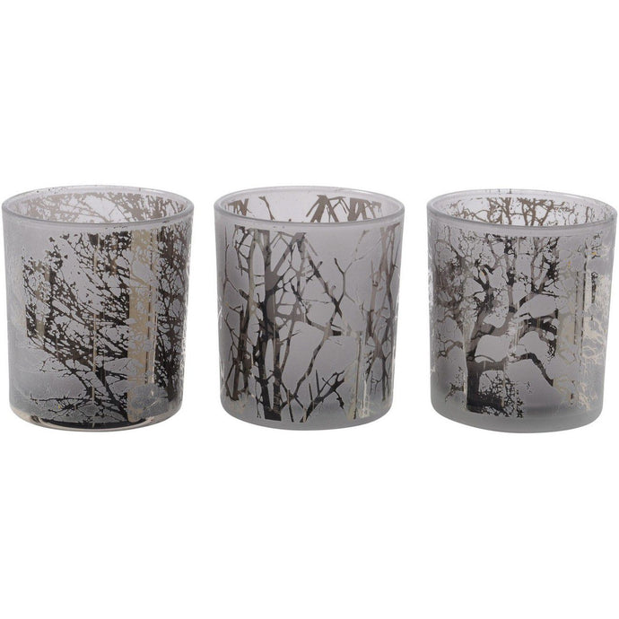 Festive Set of Three Beautiful Grey Smoked Glass Tealight Holders