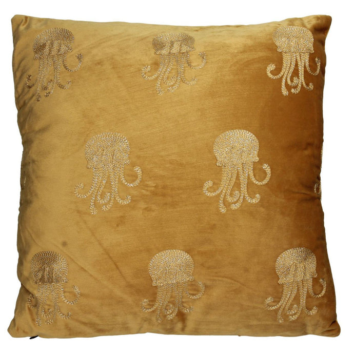 Luxury Embroidered Yellow Velvet Jellyfish Cushion